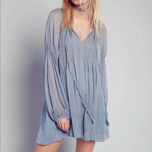 Free People Lini Smocked Mini Dress Blue Large
